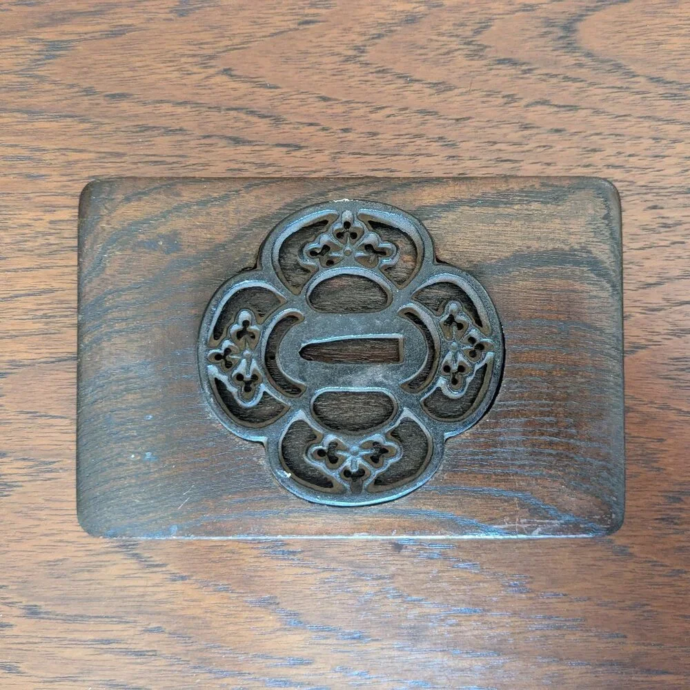 Japanese Katana Tsuba Iron Sword Guard Display Stand Box 4x6